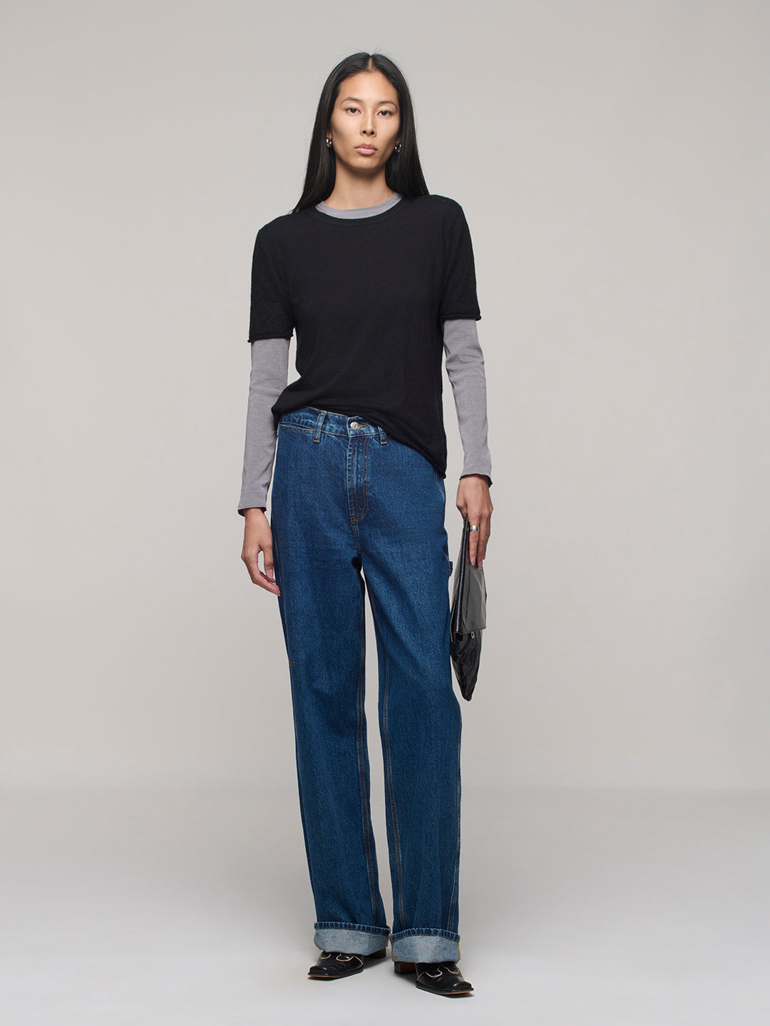 Cuffed Starch Jeans - Flat Blue