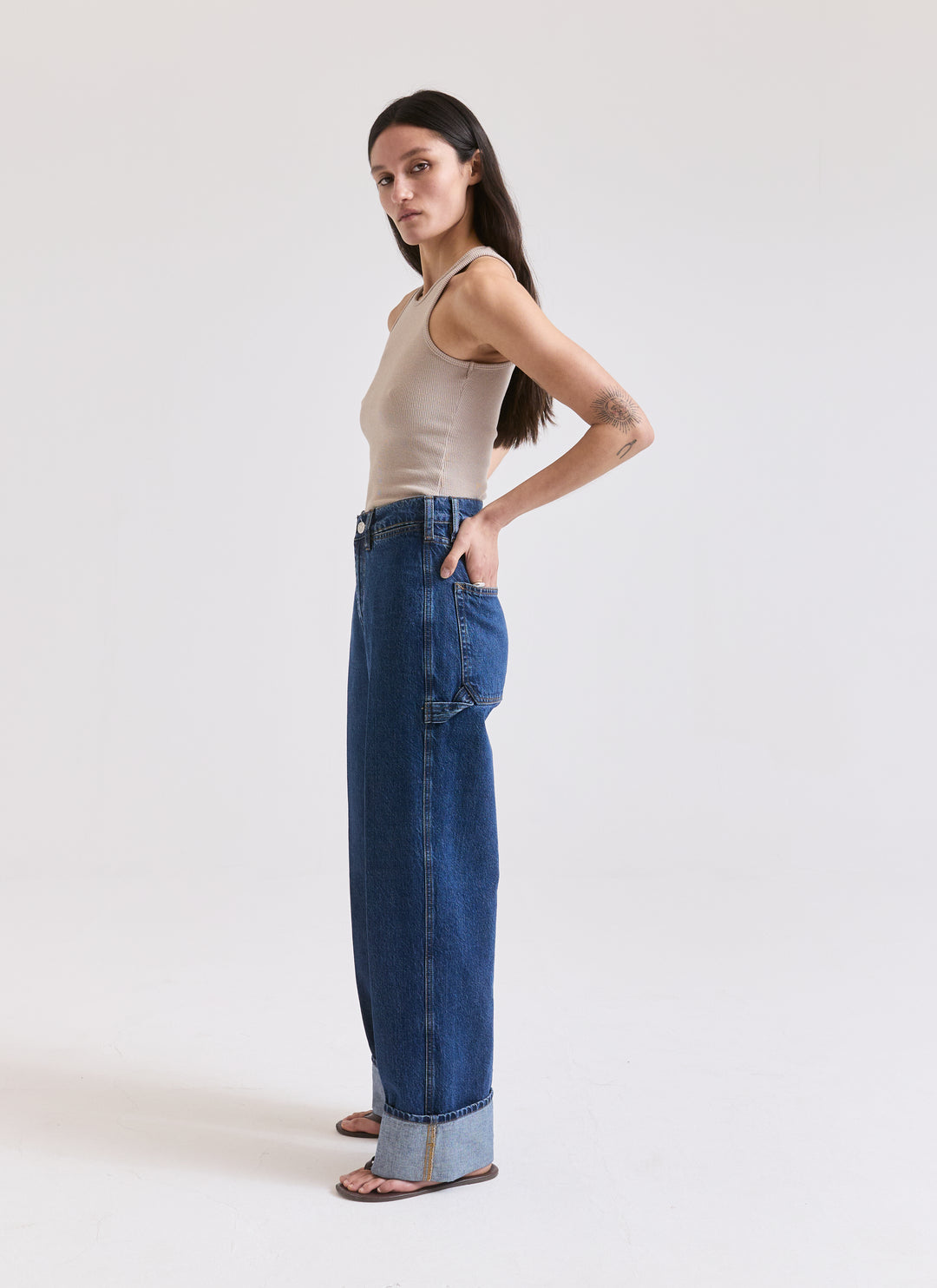 Cuffed Starch Jeans - Flat Blue