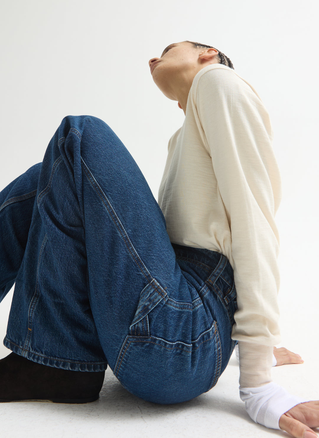 Cuffed Starch Jeans - Flat Blue