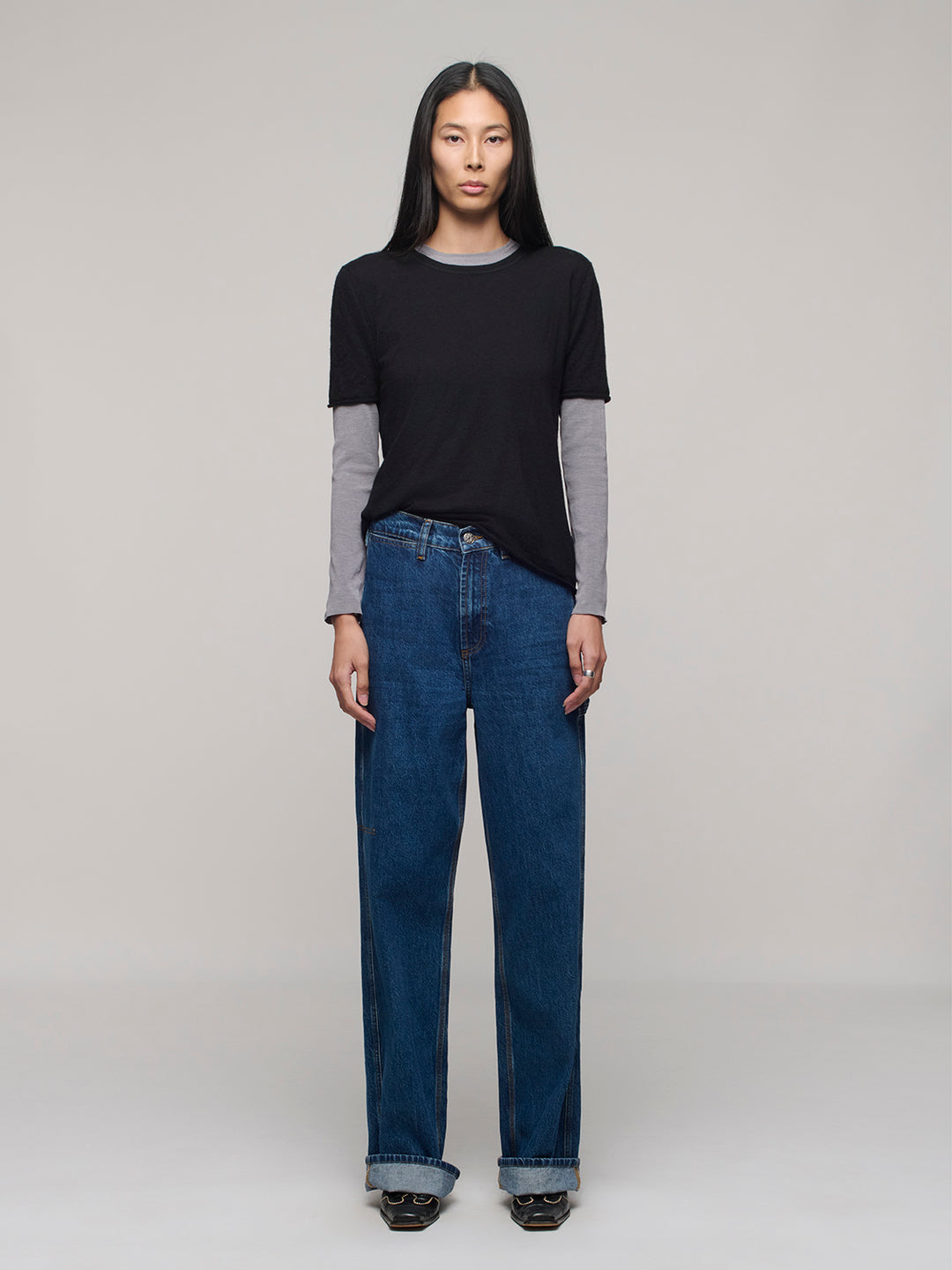Cuffed Starch Jeans - Flat Blue