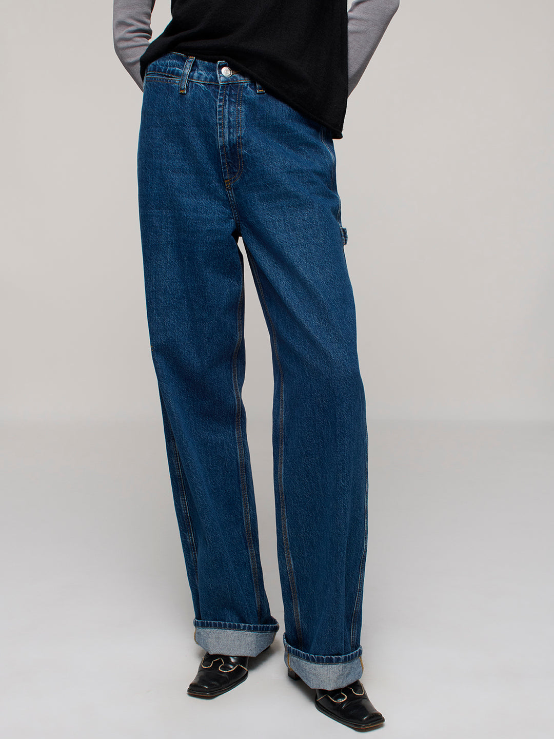 Cuffed Starch Jeans - Flat Blue